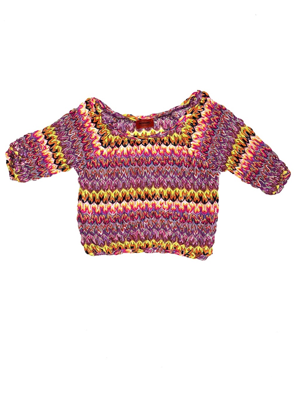 Missoni Italy Knit Crop Top Multicolor Chevron Zig Zag Italian Vintage 44 Medium